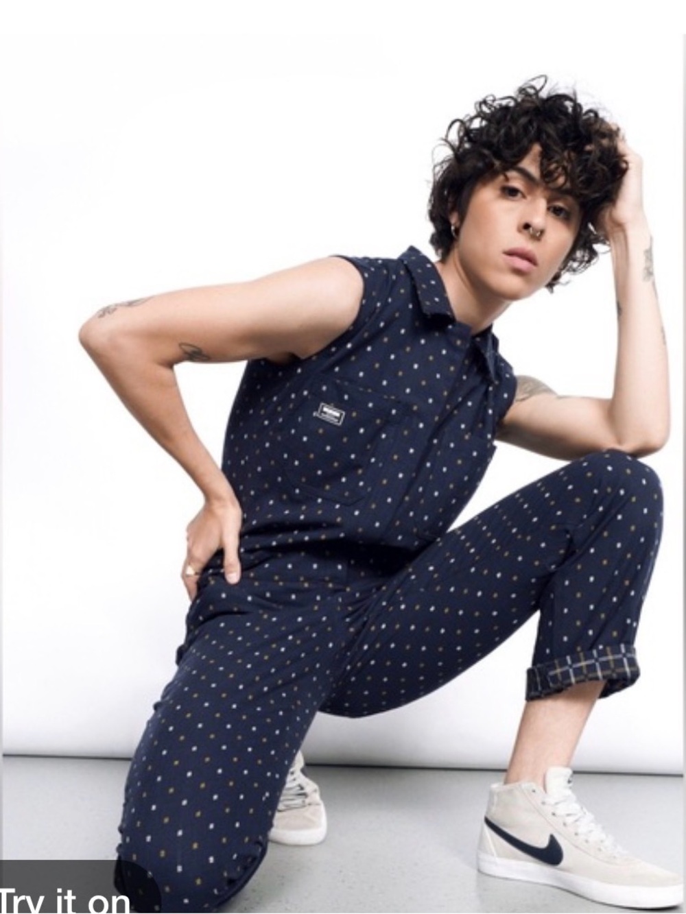 Wildfang Essential sleeveless coverall navy cotton jumpsuit romper women s small